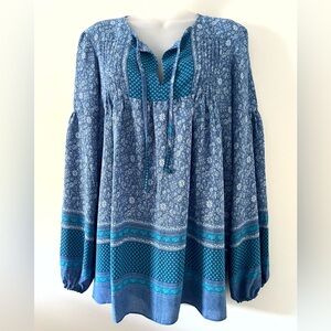 GAP BLUE FLORAL BOHEMIAN BLOUSE MEDIUM TALL SIZE